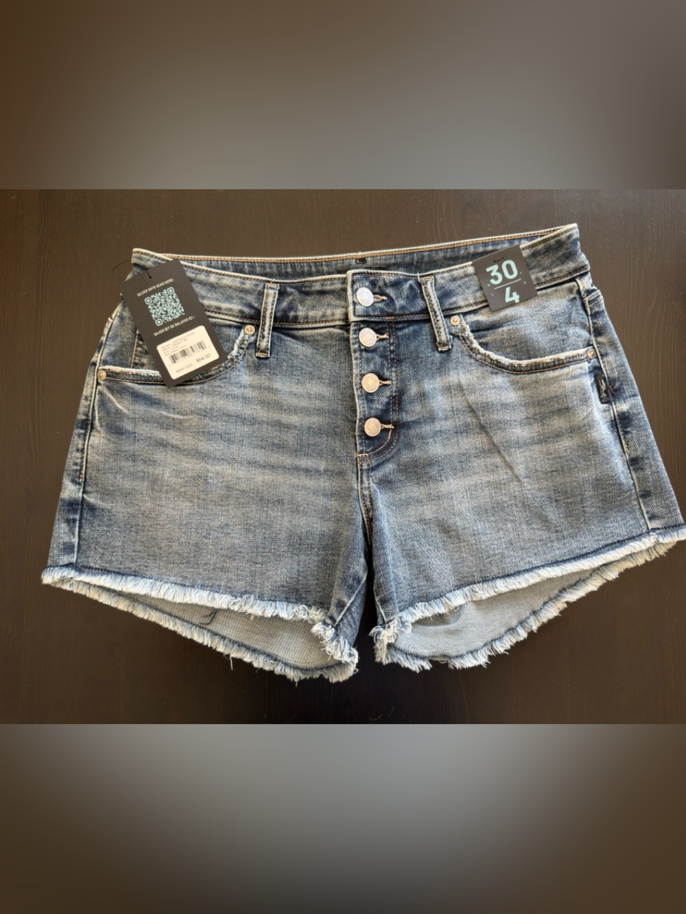 Silver Jeans Indigo Blue Mid-rise Frayed Hem Denim Shorts